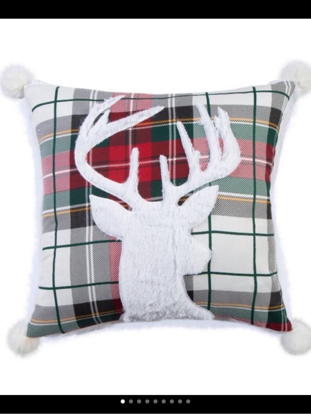 NWT Levtex Home Spencer Plaid Reindeer Throw Pillow - White Reindeer Accent